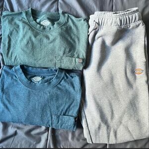 Dickies Teal and Green T-Shirts with Gray Sweatpants